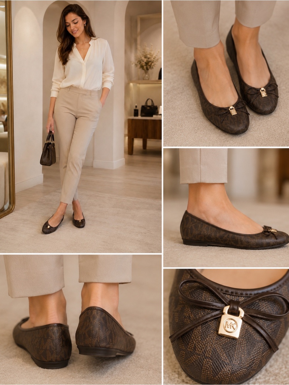 Michael Kors Juliette Brown Logo Vegan Chic Ballet Slip On Flats 6.5 NEW